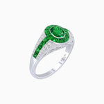 Load image into Gallery viewer, Art Deco Inspired Oval Cut Ring with Calibré Gemstone Halo and Diamond Accents