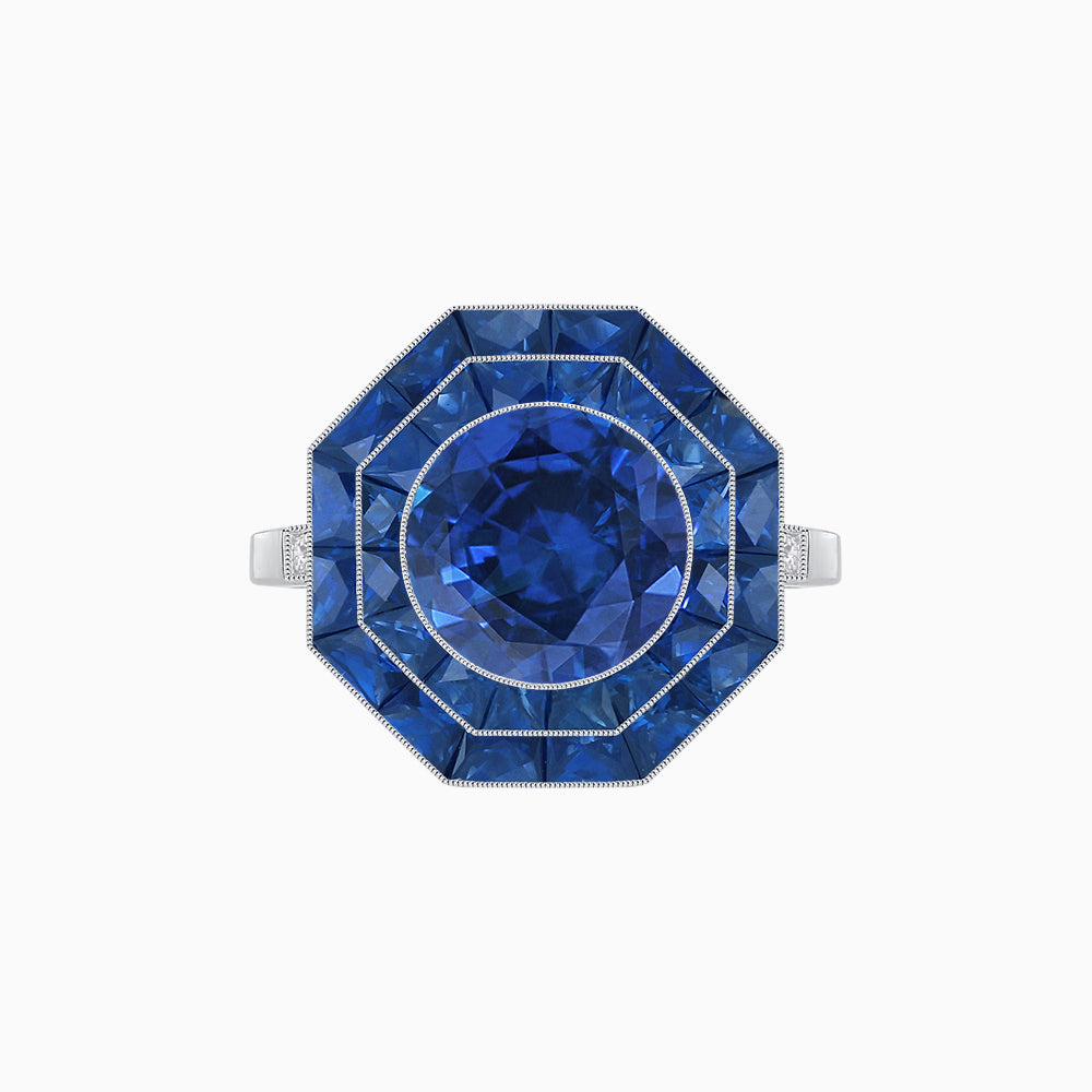Timeless Art Deco Octagonal Halo Ring with Diamond and Gemstone  (Mounting)