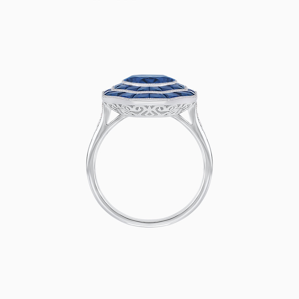 Timeless Art Deco Octagonal Halo Ring with Diamond and Gemstone  (Mounting)