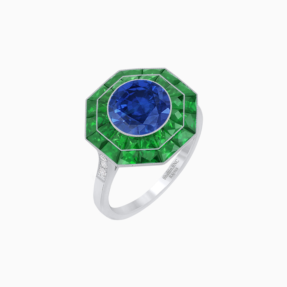Timeless Art Deco Octagonal Halo Ring with Diamond and Gemstone  (Mounting)