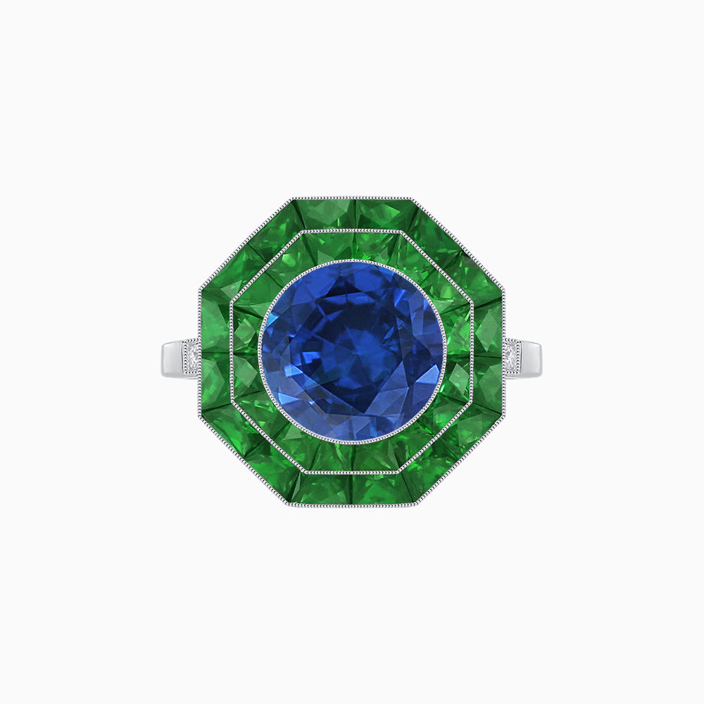 Timeless Art Deco Octagonal Halo Ring with Diamond and Gemstone  (Mounting)