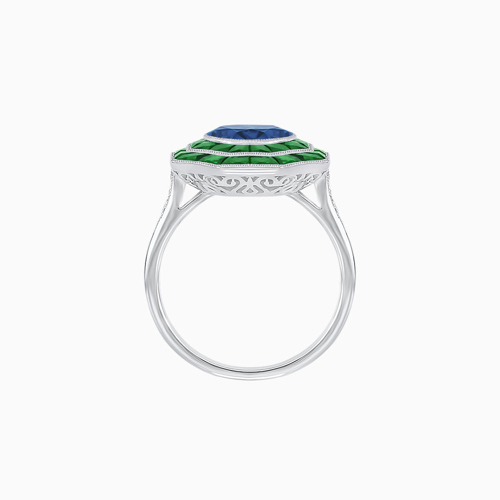 Timeless Art Deco Octagonal Halo Ring with Diamond and Gemstone  (Mounting)