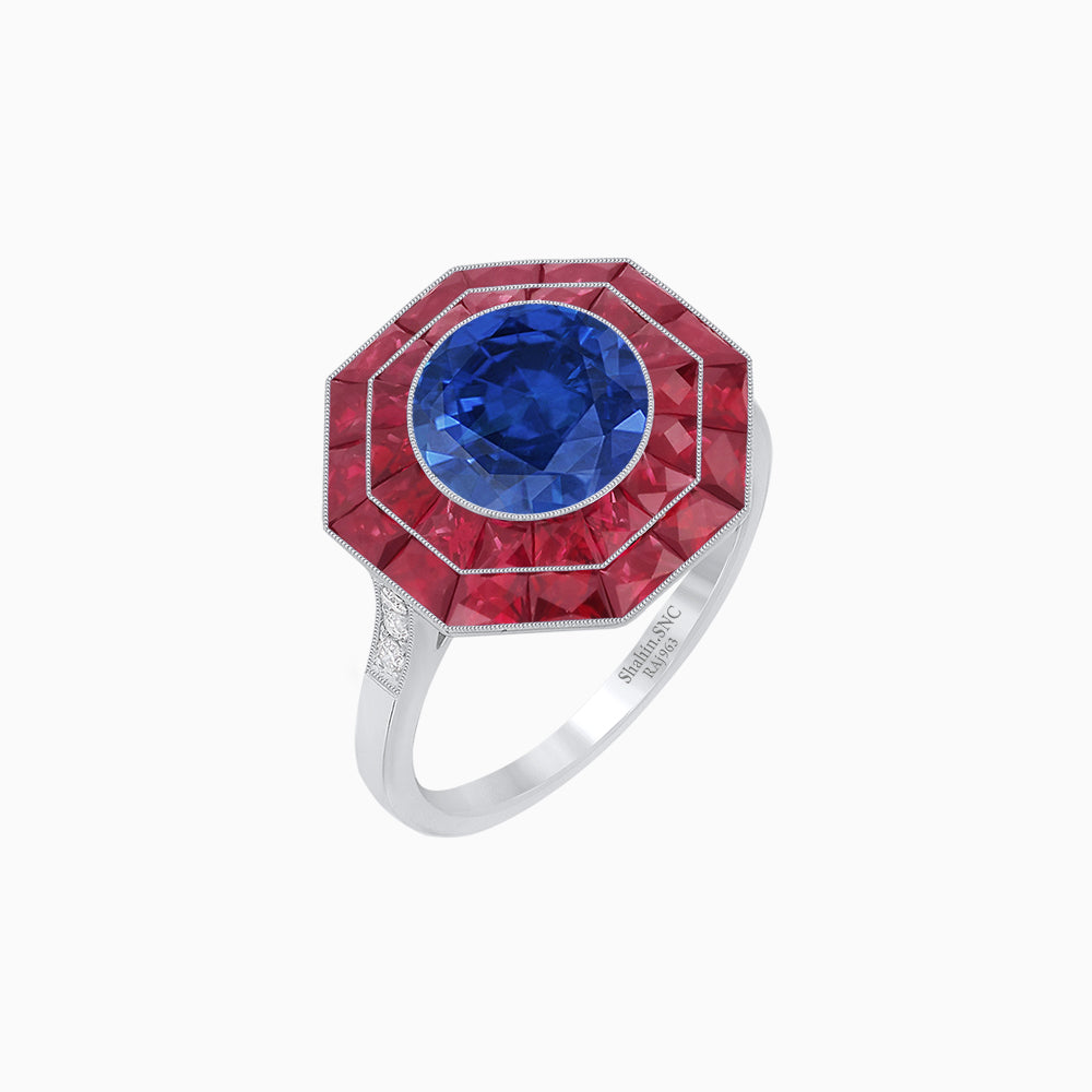 Timeless Art Deco Octagonal Halo Ring with Diamond and Gemstone  (Mounting)