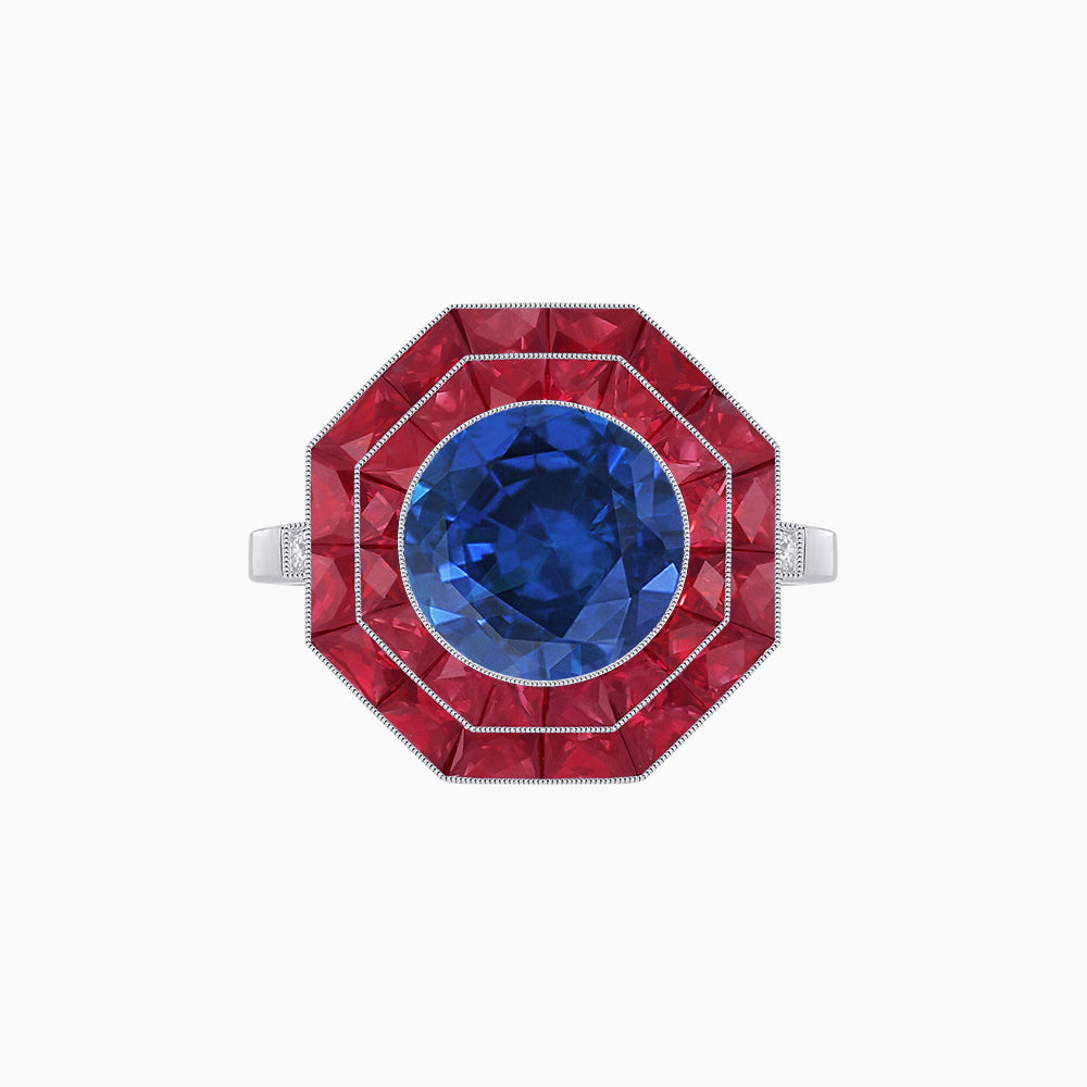 Timeless Art Deco Octagonal Halo Ring with Diamond and Gemstone  (Mounting)