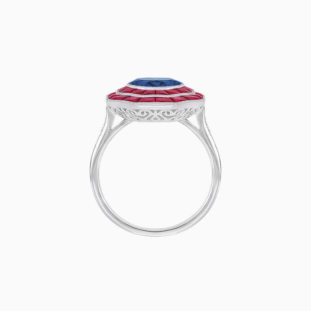 Timeless Art Deco Octagonal Halo Ring with Diamond and Gemstone  (Mounting)