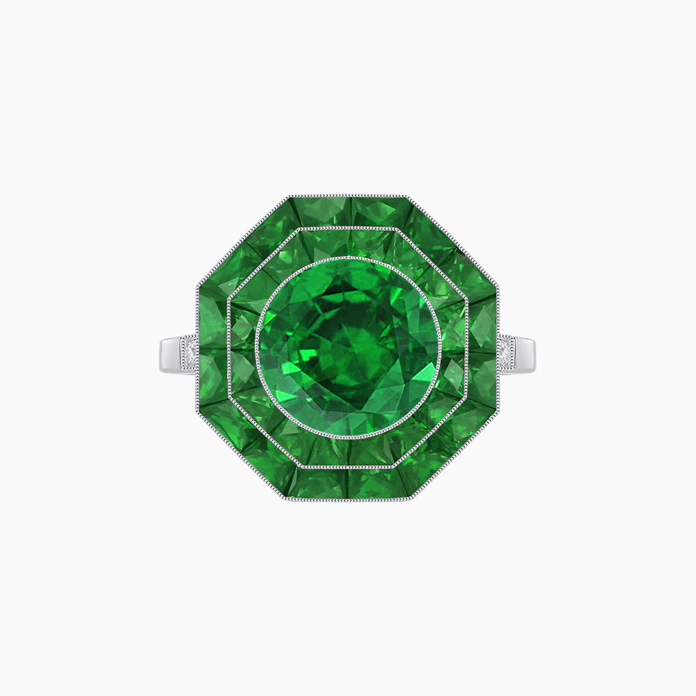 Timeless Art Deco Octagonal Halo Ring with Diamond and Gemstone  (Mounting)