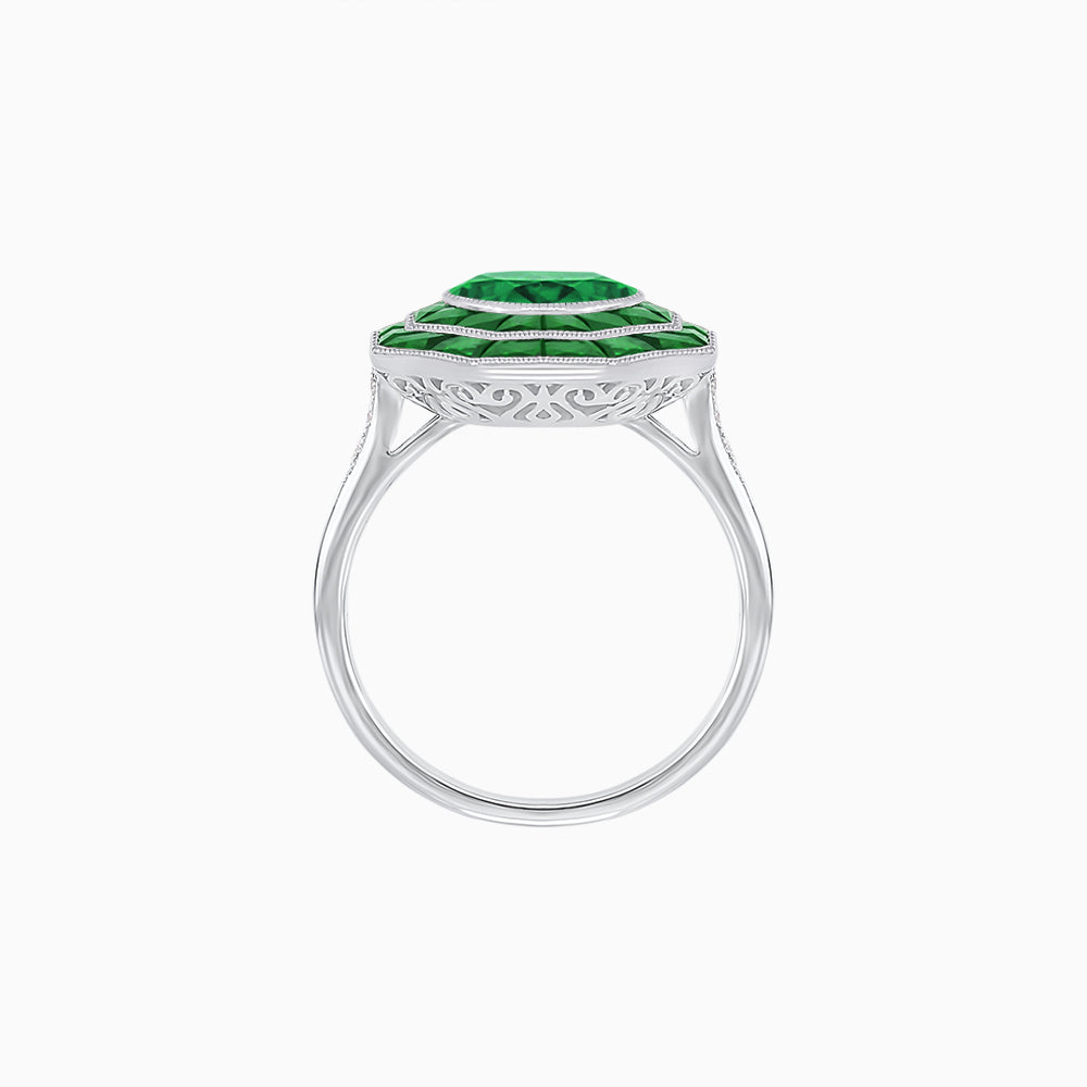 Timeless Art Deco Octagonal Halo Ring with Diamond and Gemstone  (Mounting)