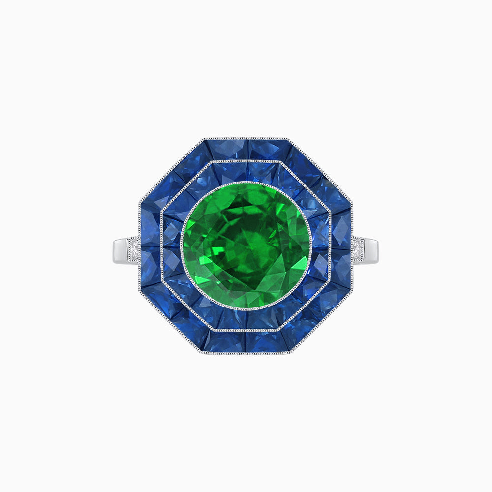 Timeless Art Deco Octagonal Halo Ring with Diamond and Gemstone  (Mounting)