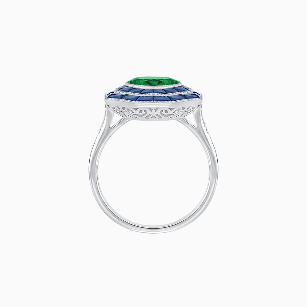 Timeless Art Deco Octagonal Halo Ring with Diamond and Gemstone  (Mounting)