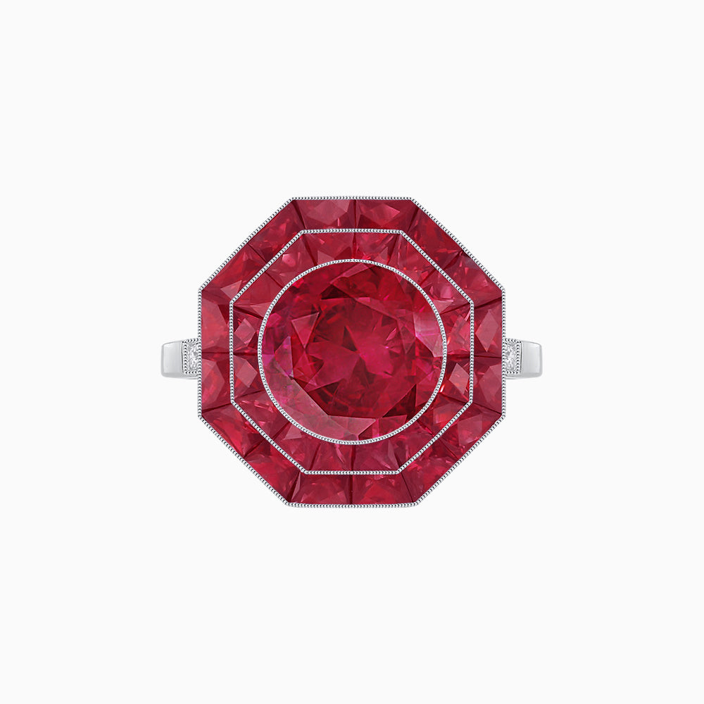 Timeless Art Deco Octagonal Halo Ring with Diamond and Gemstone  (Mounting)