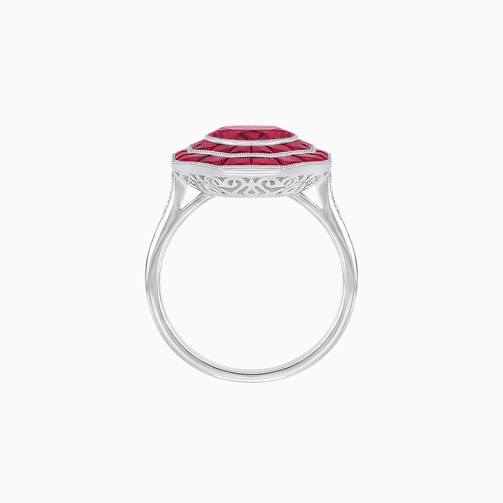 Timeless Art Deco Octagonal Halo Ring with Diamond and Gemstone  (Mounting)