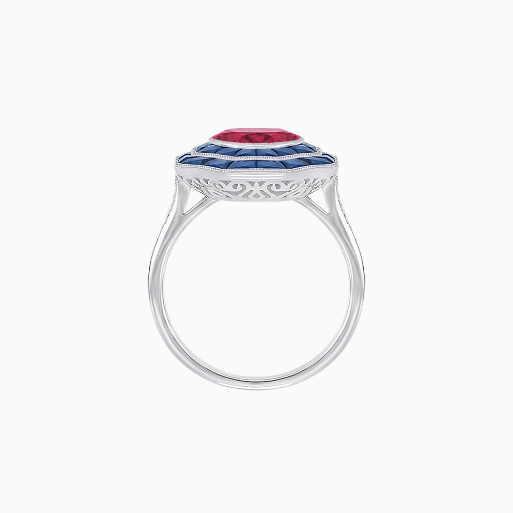 Timeless Art Deco Octagonal Halo Ring with Diamond and Gemstone  (Mounting)