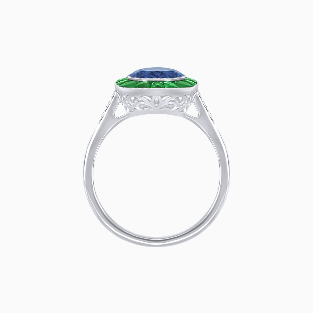 Antique Inspired Gemstone Halo Ring