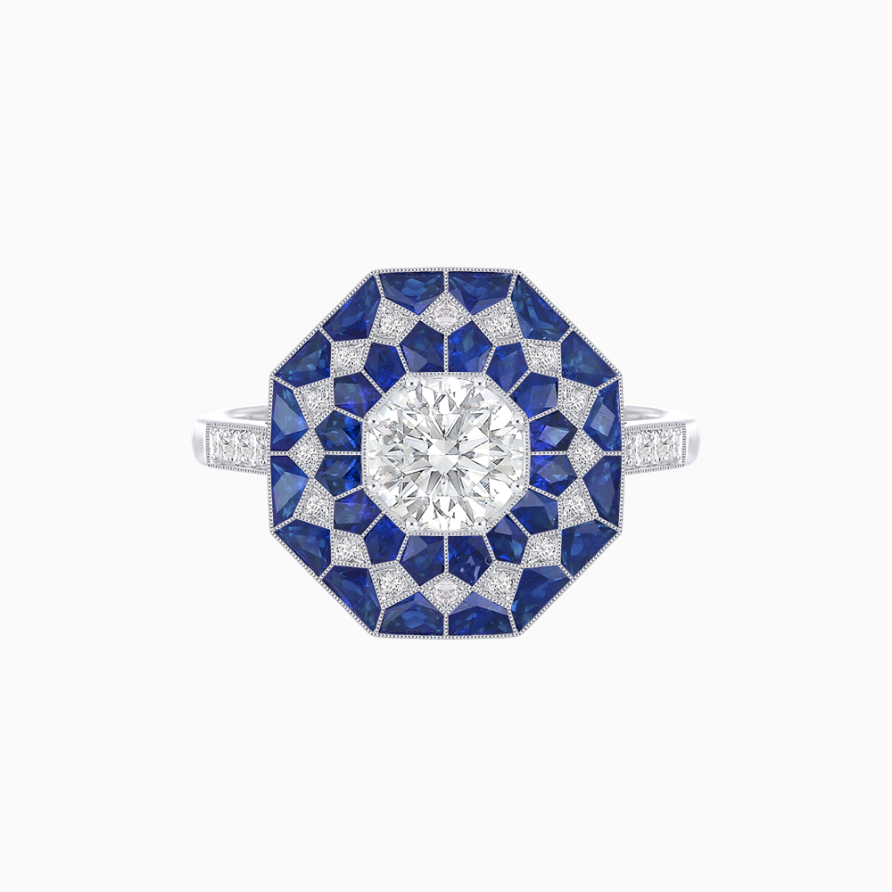 Art Deco Inspired Octagonal- shaped Geometric Ring with Diamond