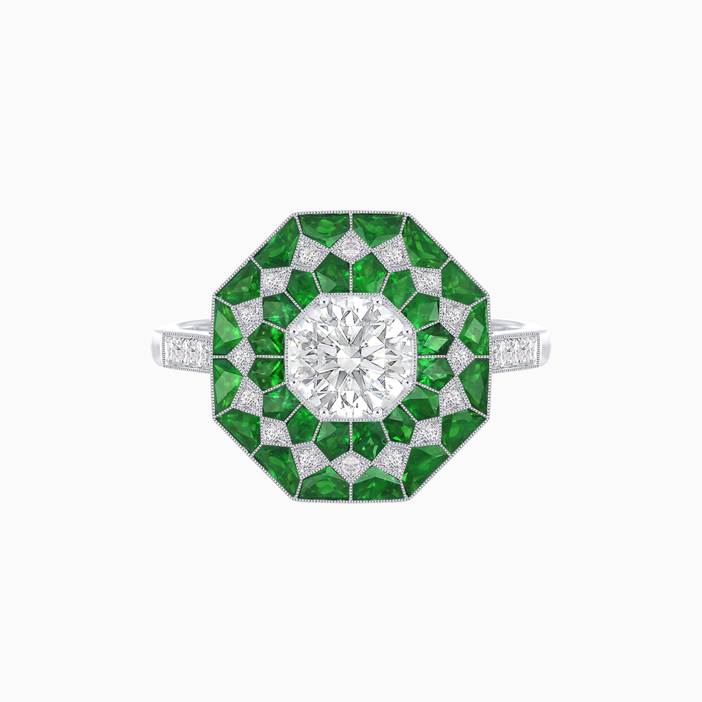 Art Deco Inspired Octagonal- shaped Geometric Ring with Diamond