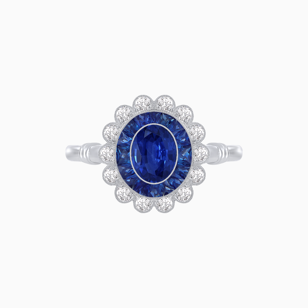 Vintage Inspired Oval French-Cut Double Halo Floral Ring