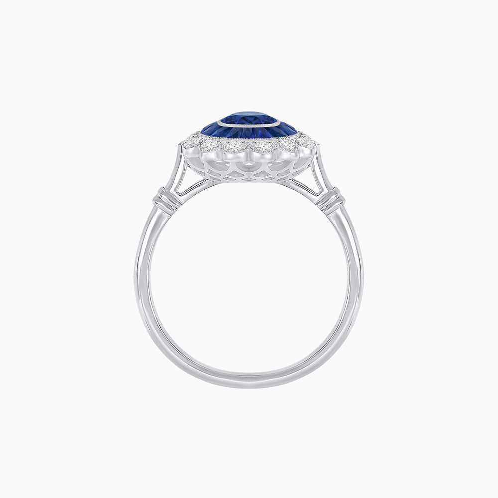 Vintage Inspired Oval French-Cut Double Halo Floral Ring