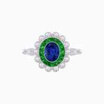 Load image into Gallery viewer, Vintage Inspired Oval French-Cut Double Halo Floral Ring