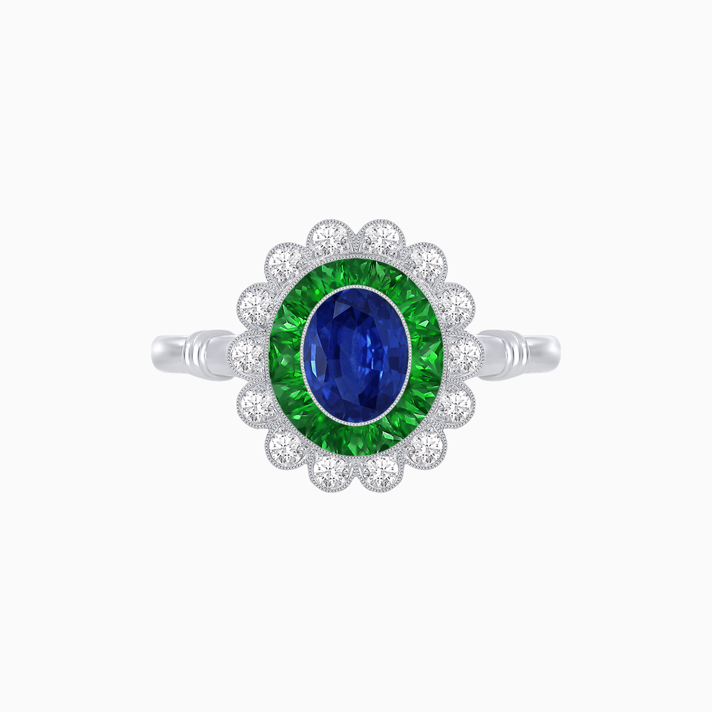 Vintage Inspired Oval French-Cut Double Halo Floral Ring
