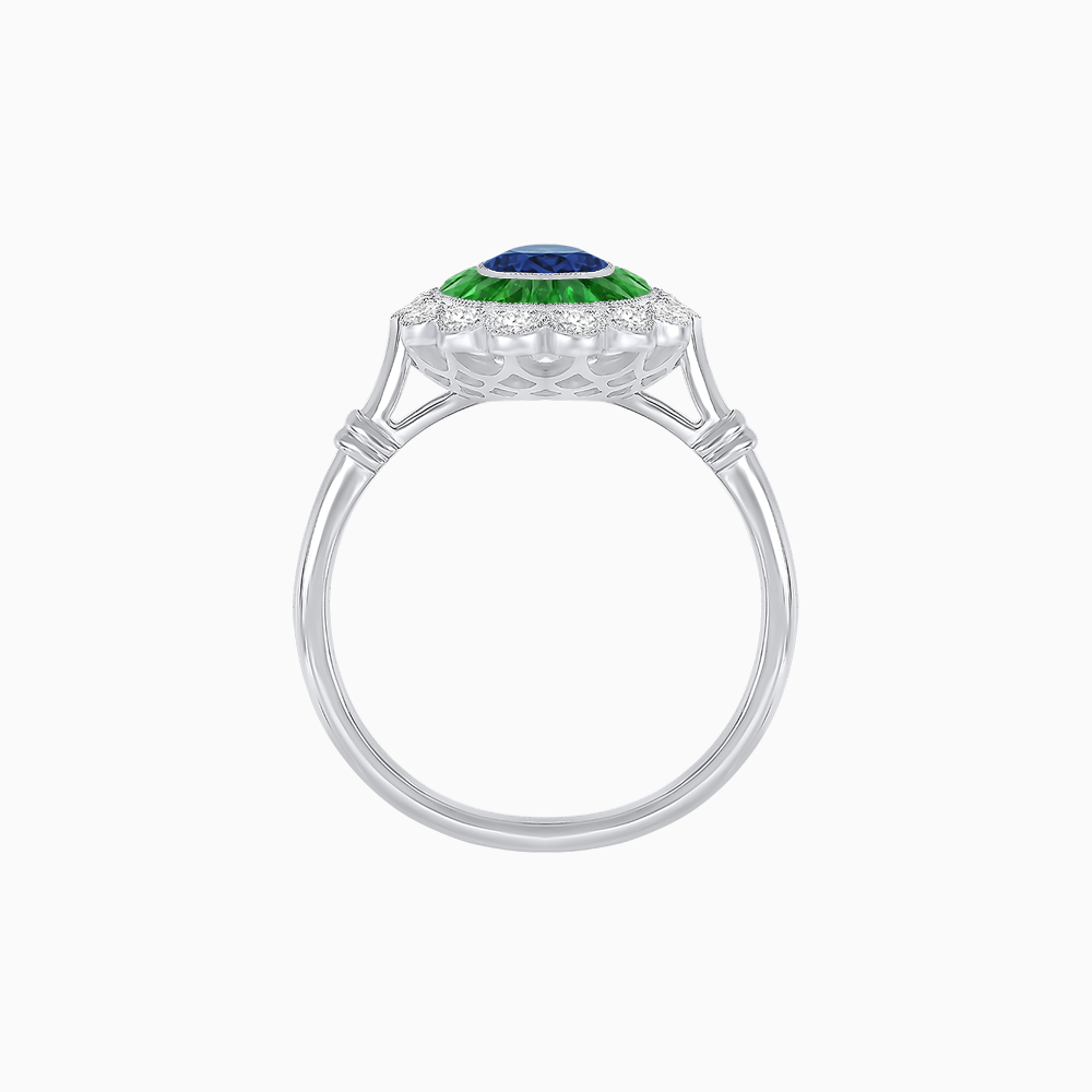 Vintage Inspired Oval French-Cut Double Halo Floral Ring