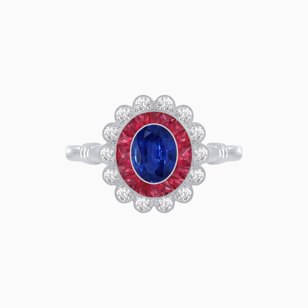 Vintage Inspired Oval French-Cut Double Halo Floral Ring