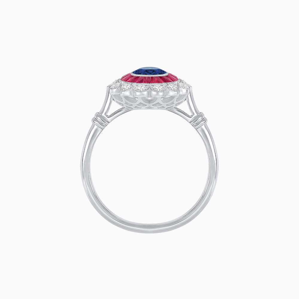 Vintage Inspired Oval French-Cut Double Halo Floral Ring