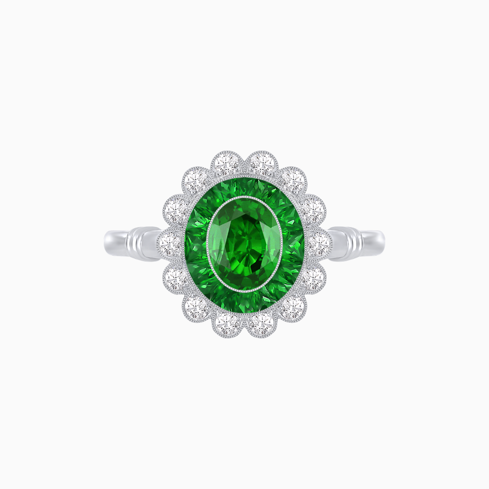 Vintage Inspired Oval French-Cut Double Halo Floral Ring
