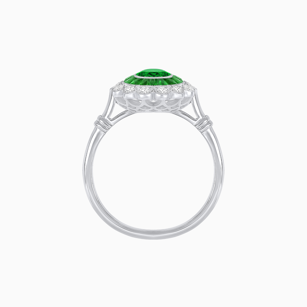Vintage Inspired Oval French-Cut Double Halo Floral Ring