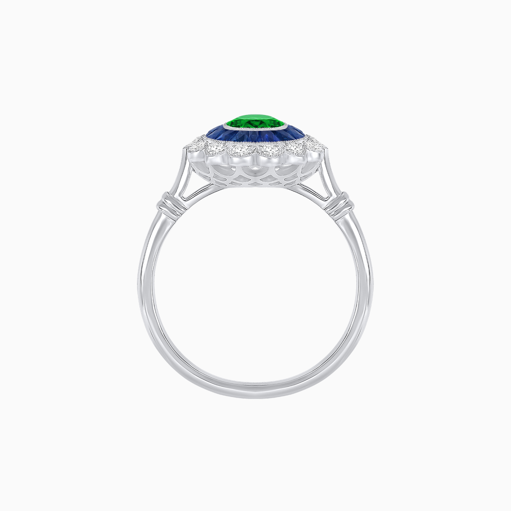 Vintage Inspired Oval French-Cut Double Halo Floral Ring