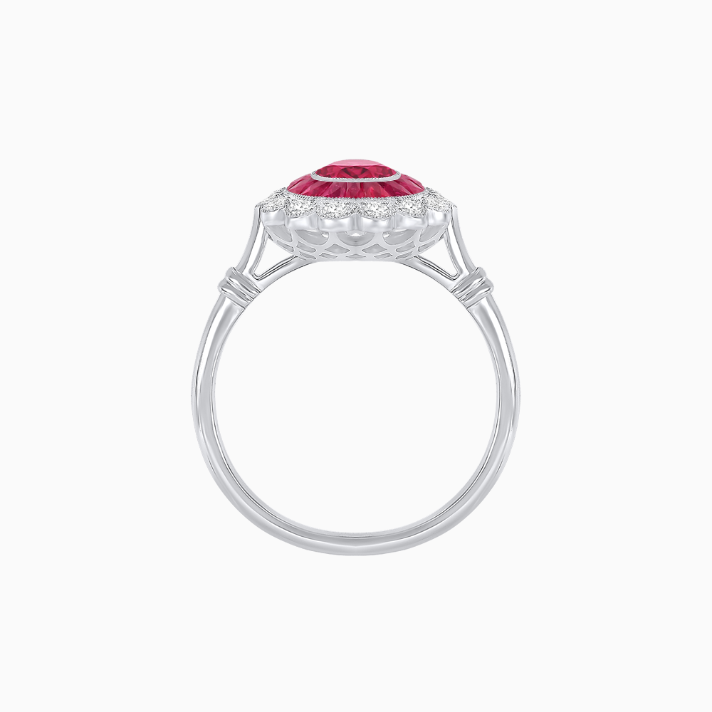 Vintage Inspired Oval French-Cut Double Halo Floral Ring