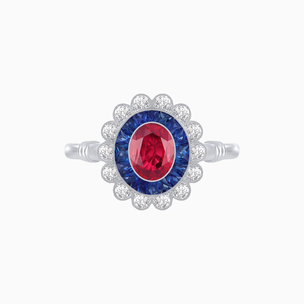 Vintage Inspired Oval French-Cut Double Halo Floral Ring