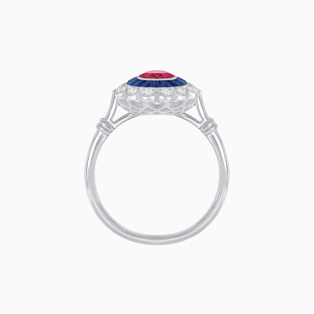 Vintage Inspired Oval French-Cut Double Halo Floral Ring