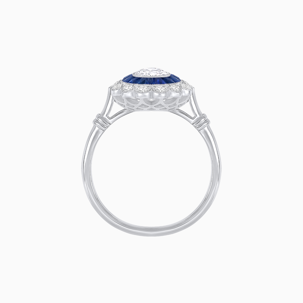 Vintage Inspired Oval French-Cut Double Halo Floral Ring