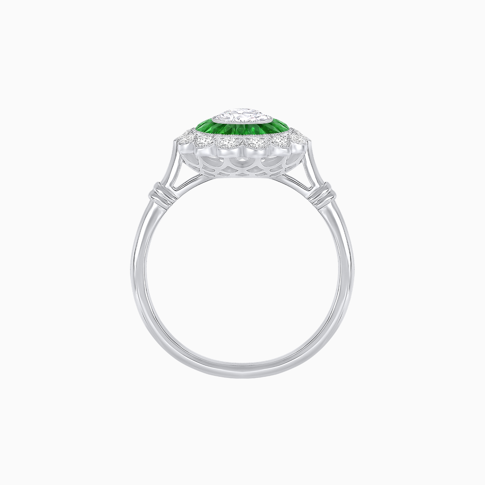 Vintage Inspired Oval French-Cut Double Halo Floral Ring