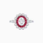 Load image into Gallery viewer, Vintage Inspired Oval French-Cut Double Halo Floral Ring