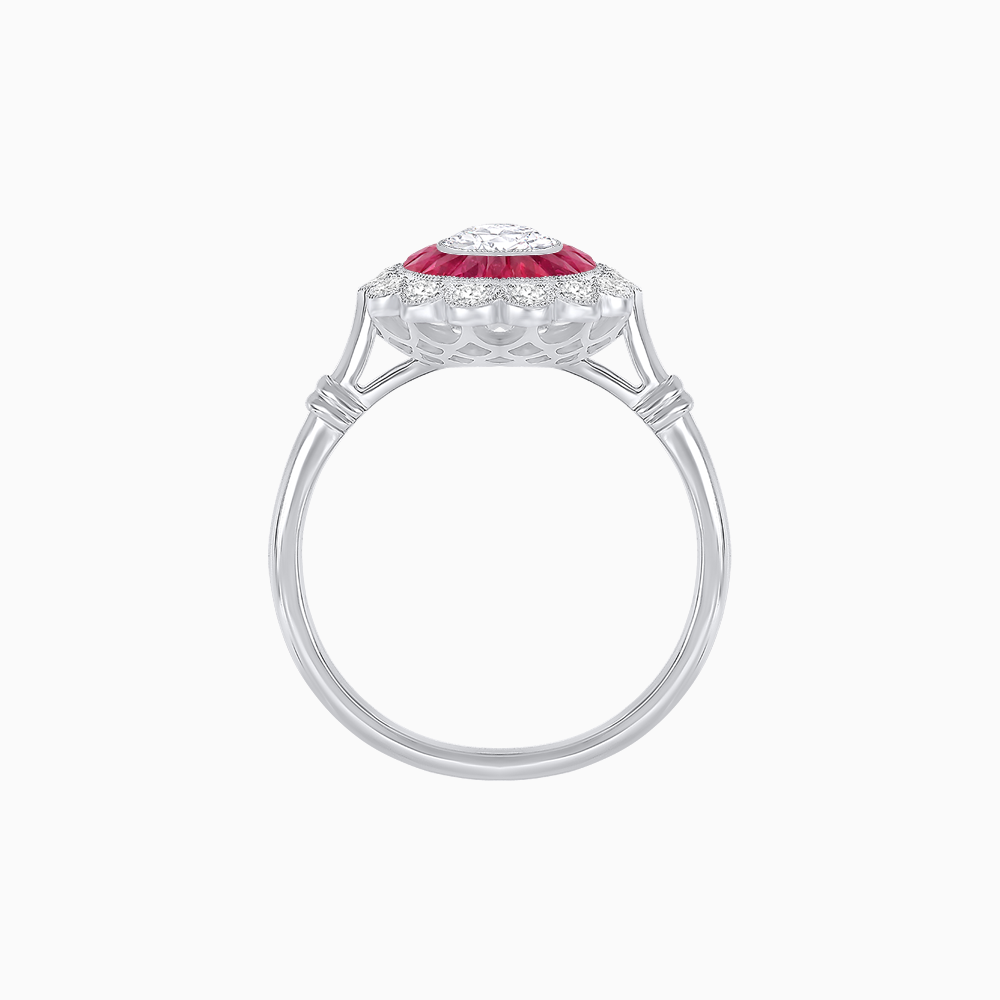 Vintage Inspired Oval French-Cut Double Halo Floral Ring