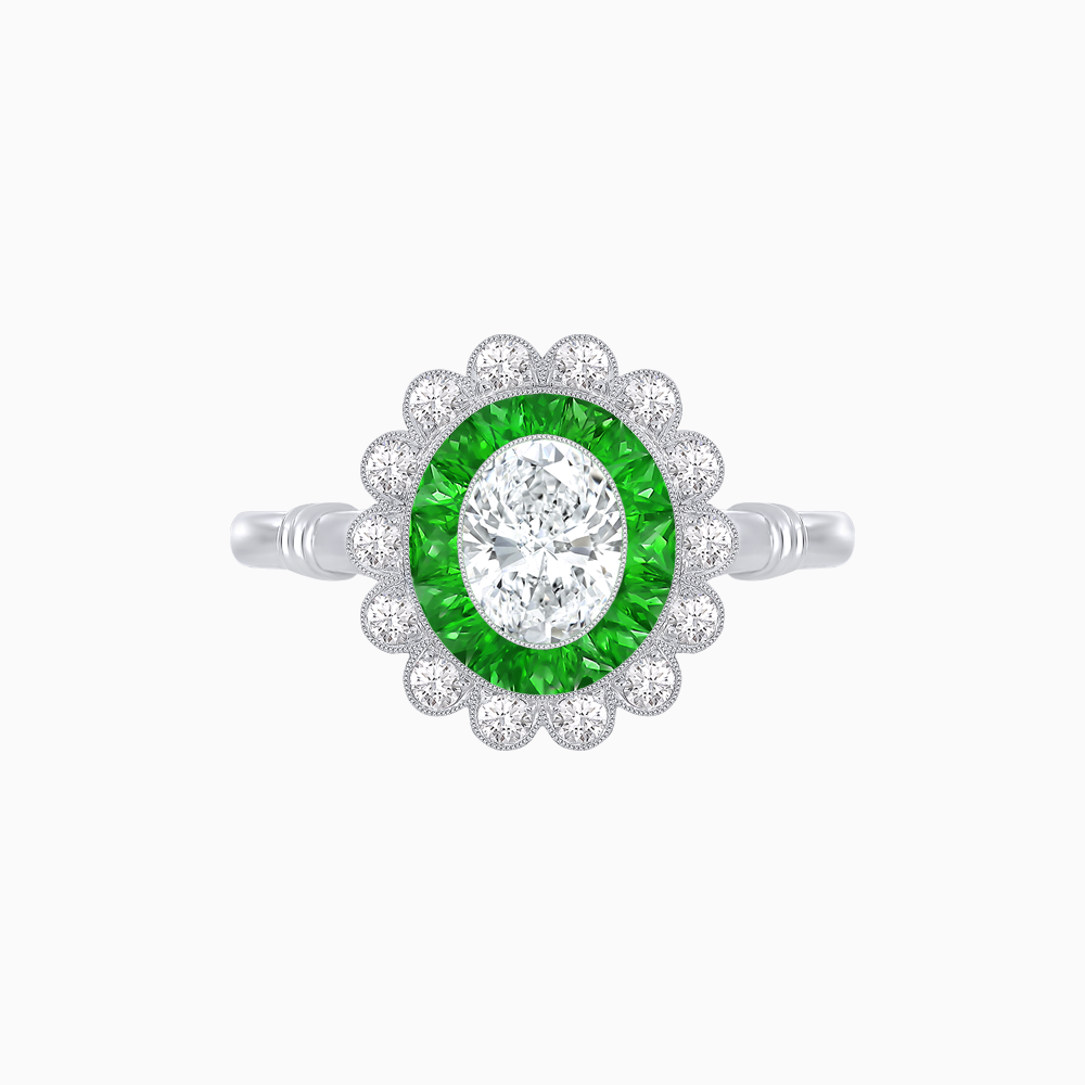 Vintage Inspired Oval French-Cut Double Halo Floral Ring