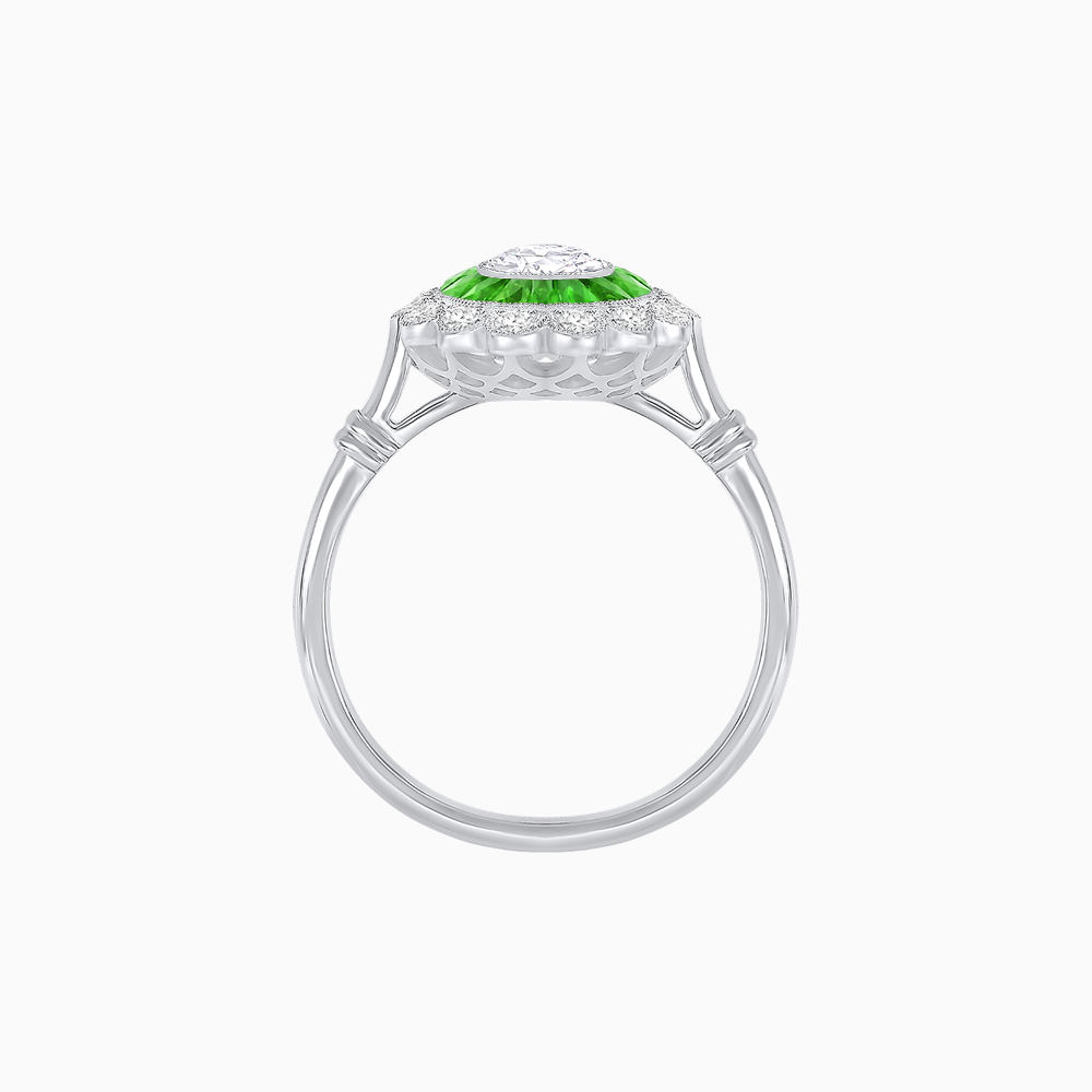 Vintage Inspired Oval French-Cut Double Halo Floral Ring