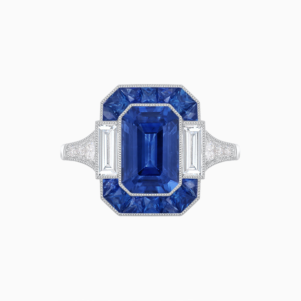 Art Deco Style French Cut Sapphire Ring With Gemstone
