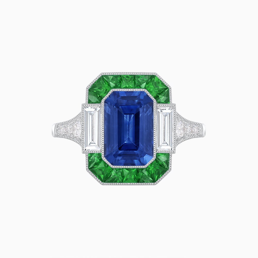 Art Deco Style French Cut Sapphire Ring With Gemstone