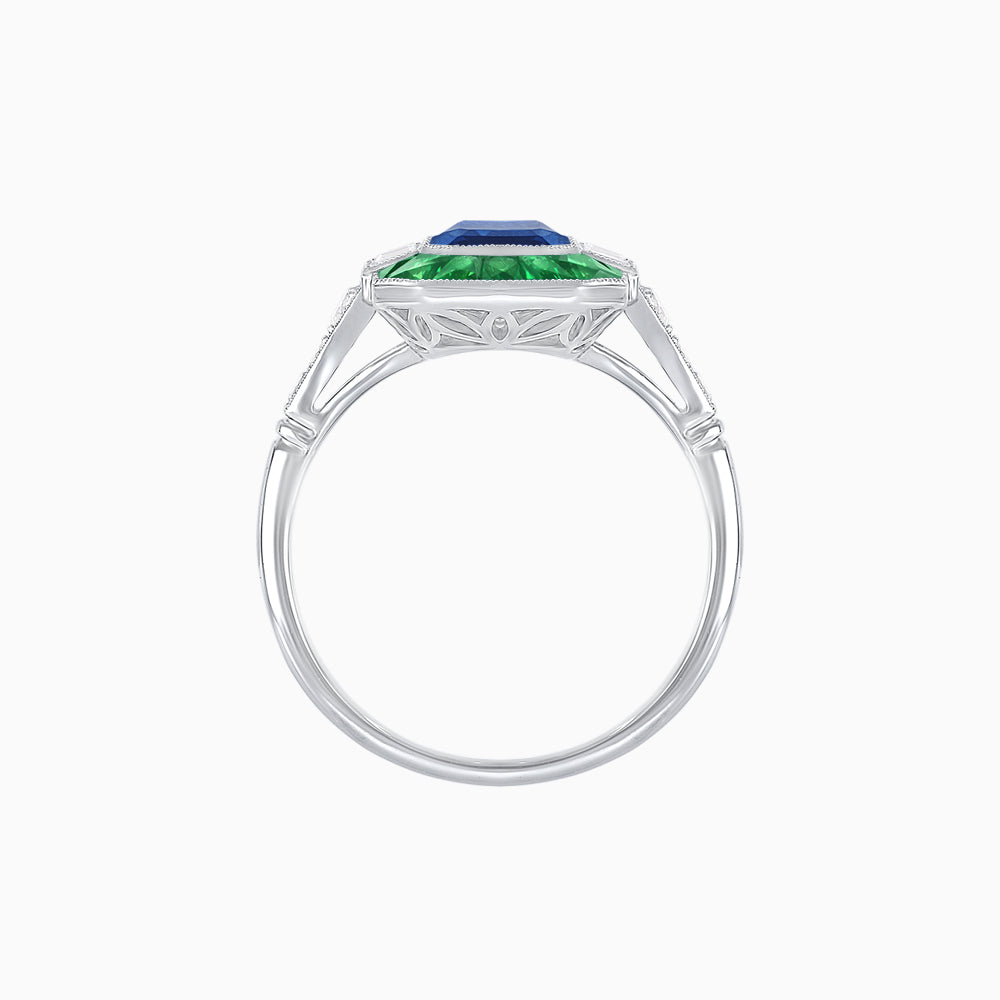 Art Deco Style French Cut Sapphire Ring With Gemstone
