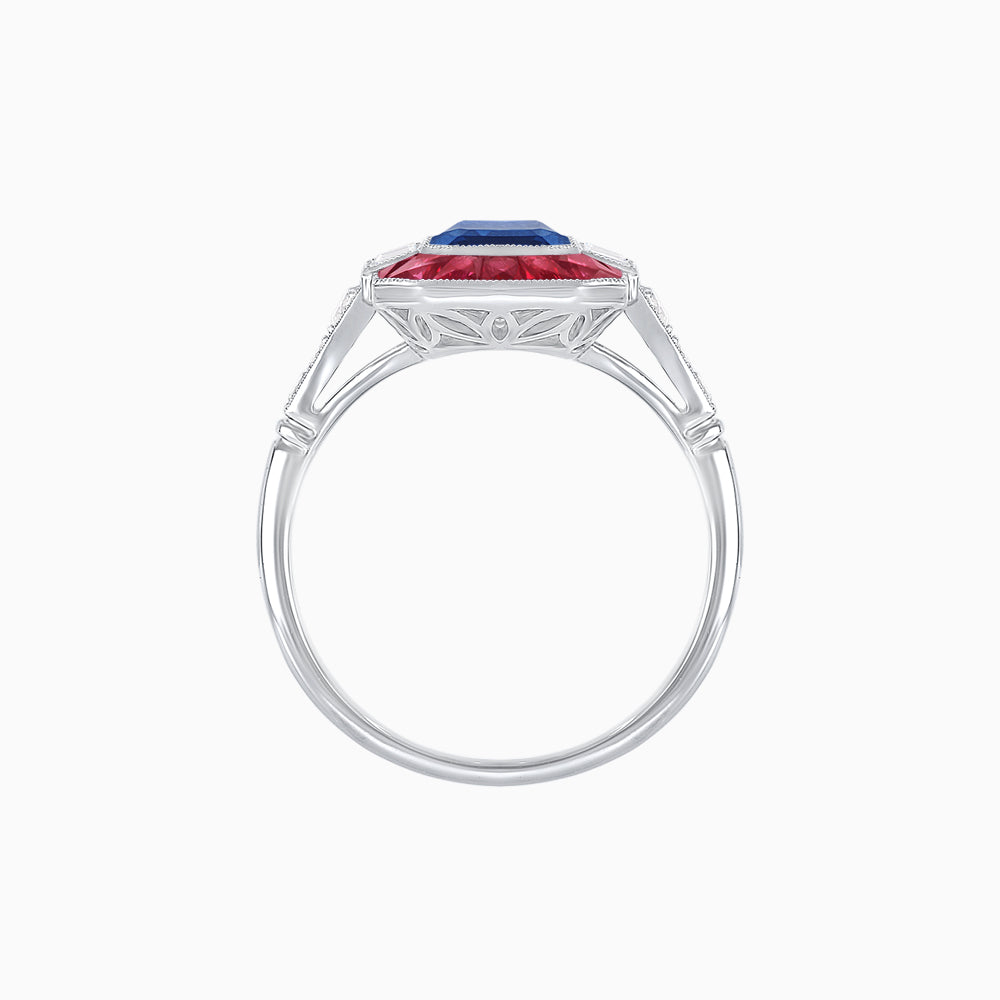 Art Deco Style French Cut Sapphire Ring With Gemstone
