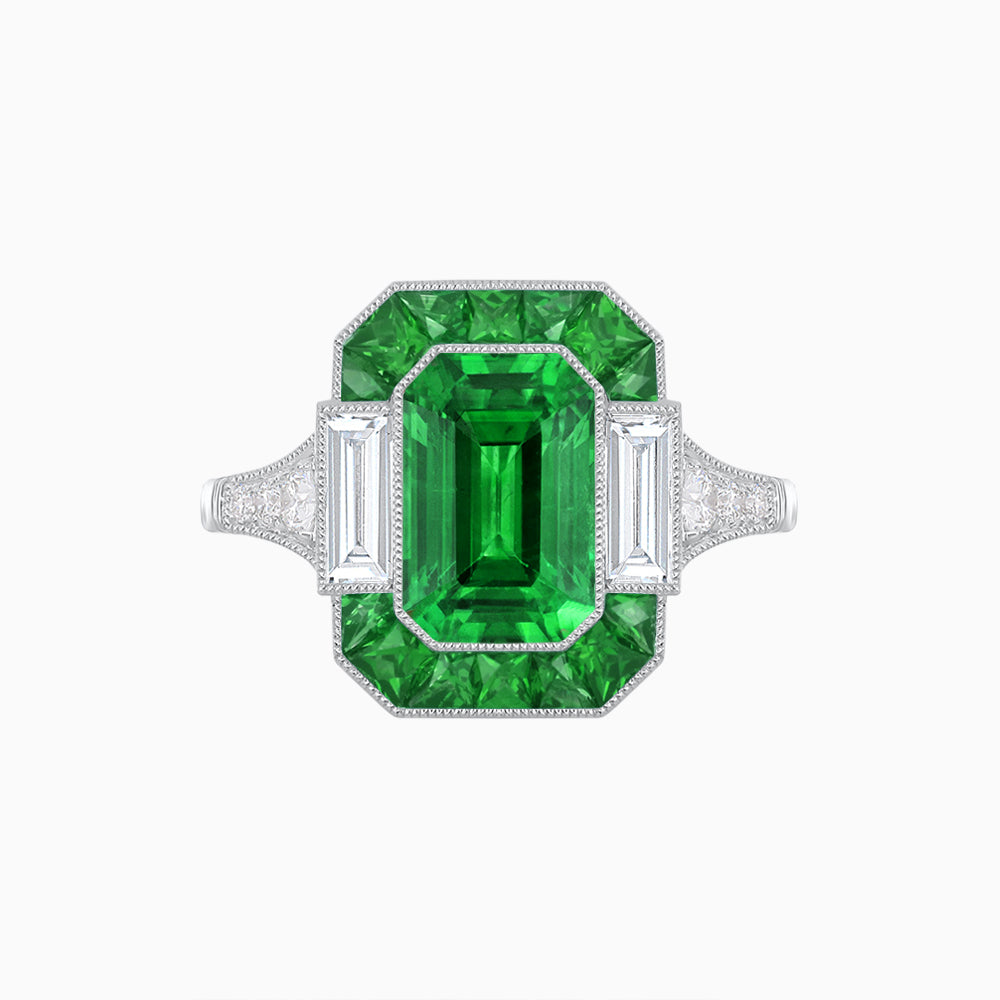 Art Deco Style French Cut Sapphire Ring With Gemstone