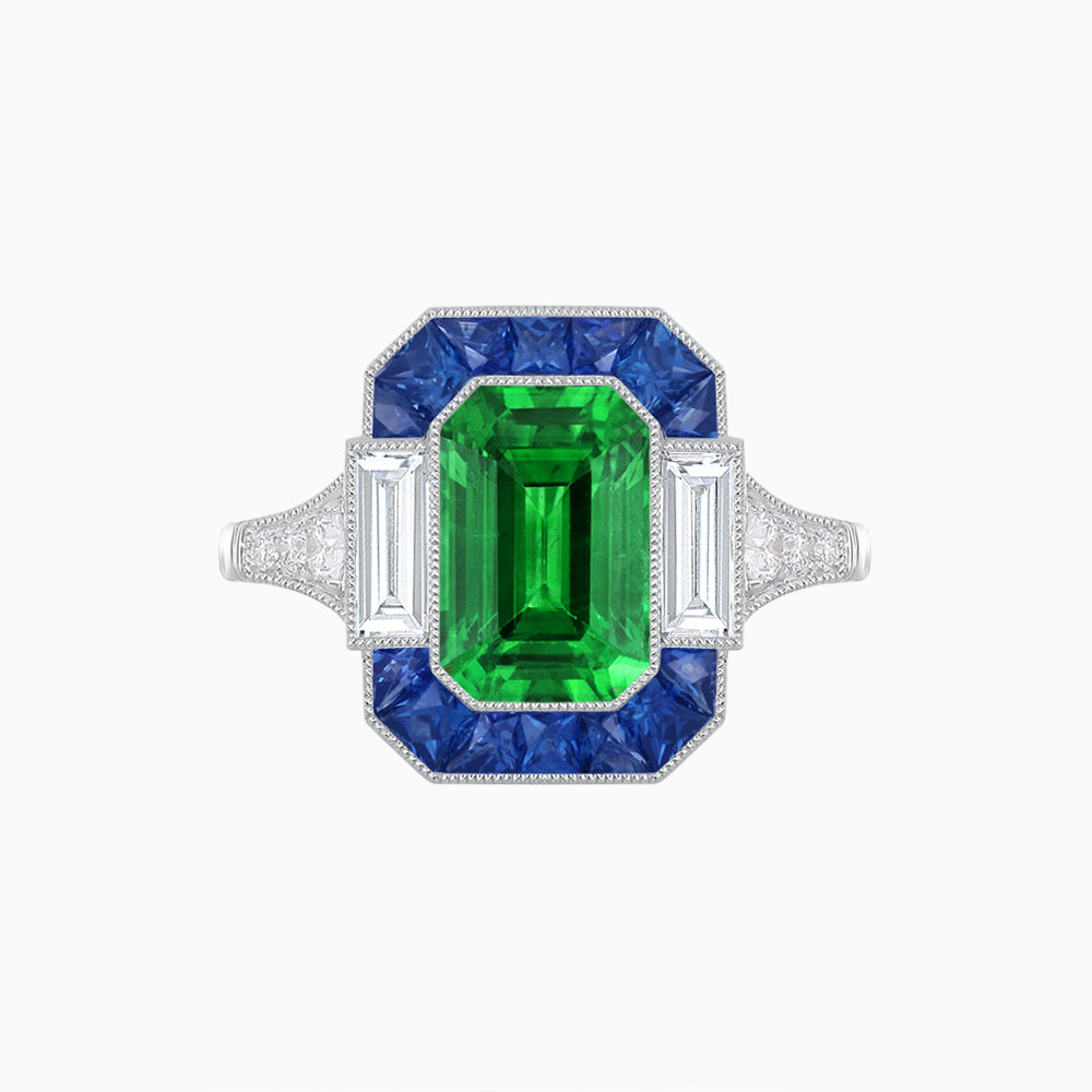 Art Deco Style French Cut Sapphire Ring With Gemstone