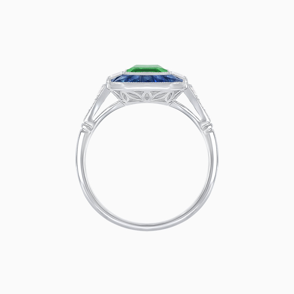 Art Deco Style French Cut Sapphire Ring With Gemstone