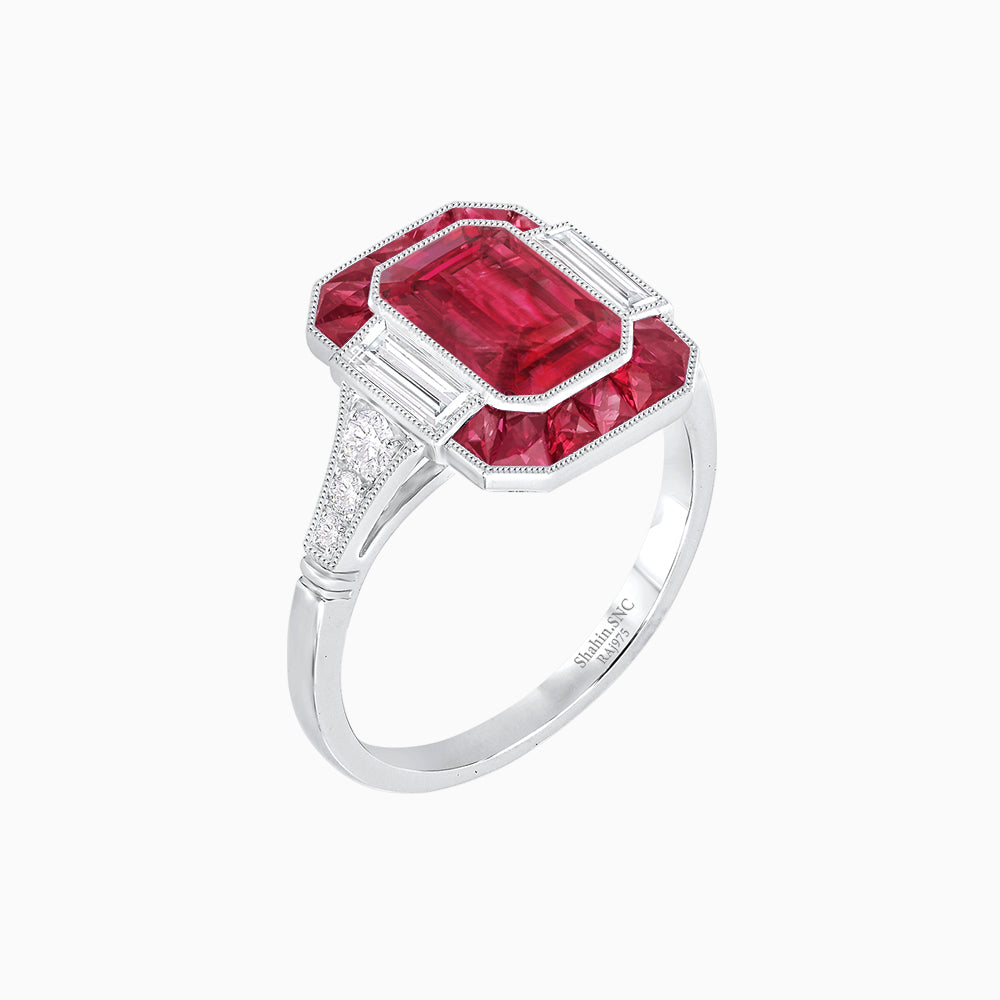 Art Deco Style French Cut Sapphire Ring With Gemstone