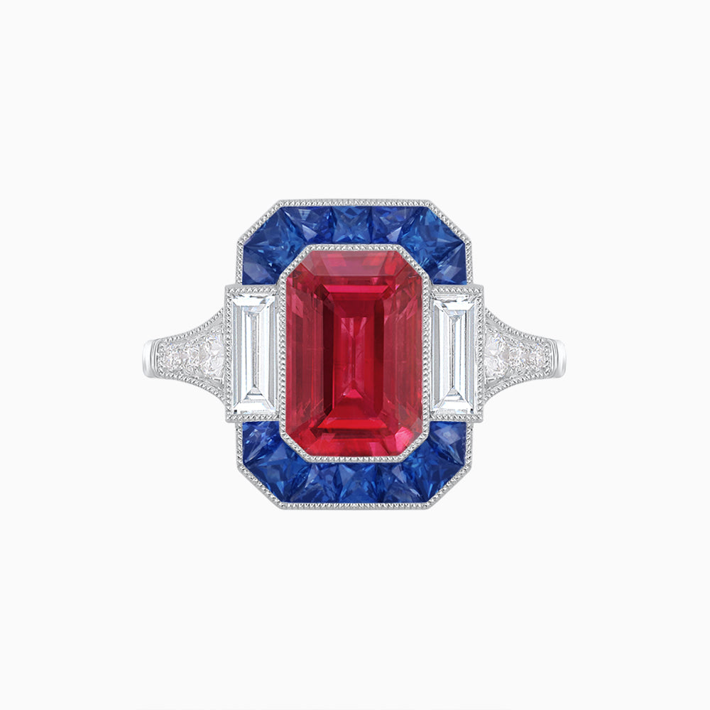 Art Deco Style French Cut Sapphire Ring With Gemstone