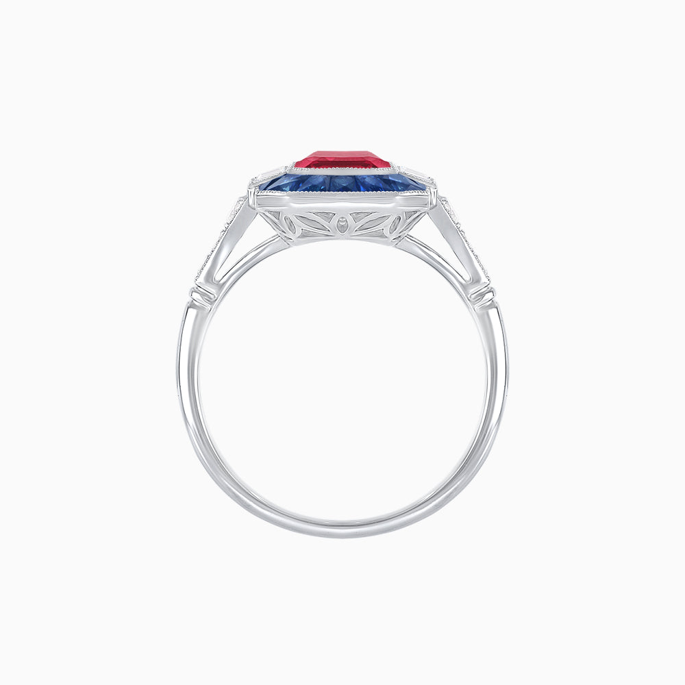 Art Deco Style French Cut Sapphire Ring With Gemstone