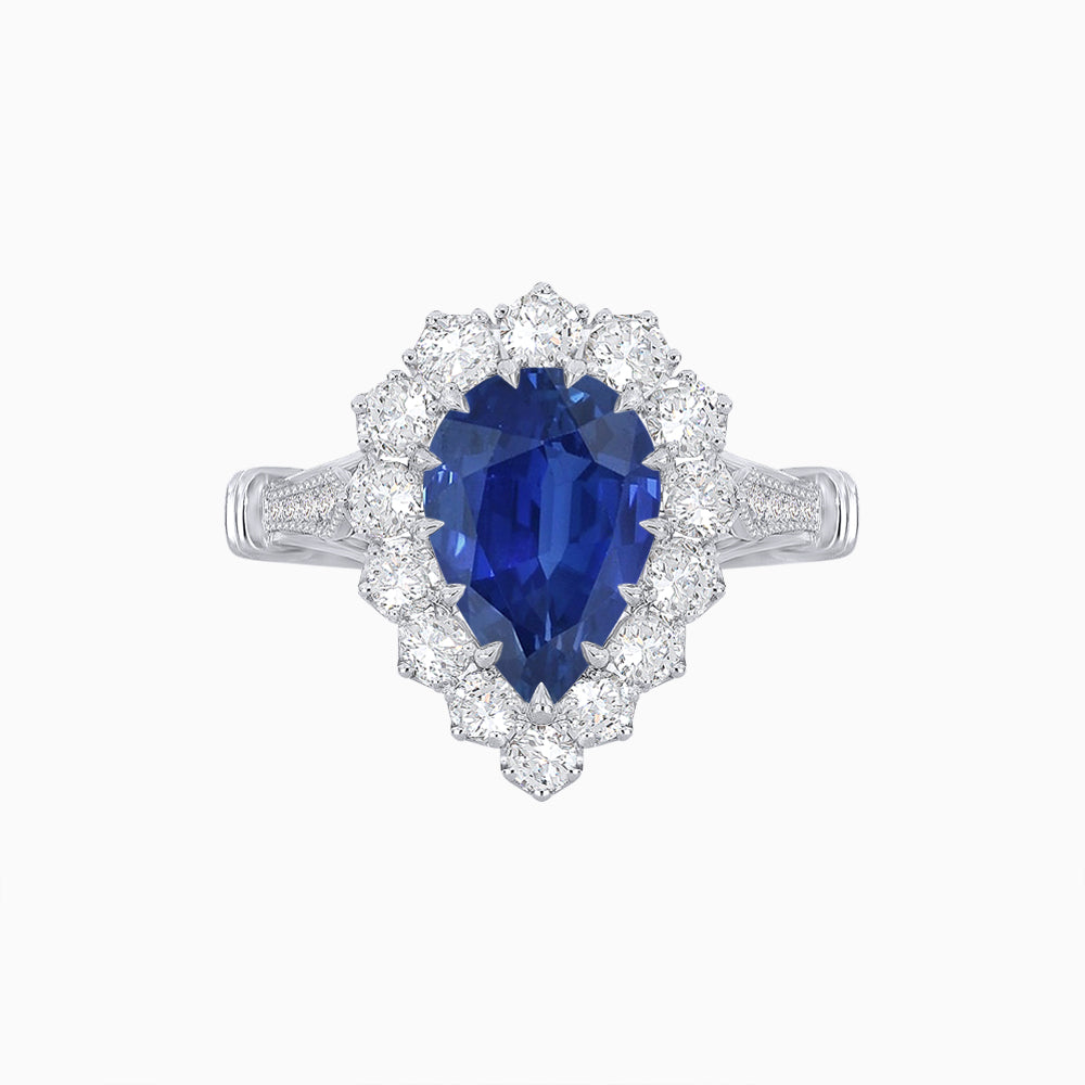 Vintage Style Pear-Shaped Halo Ring with Customizable Center Stone