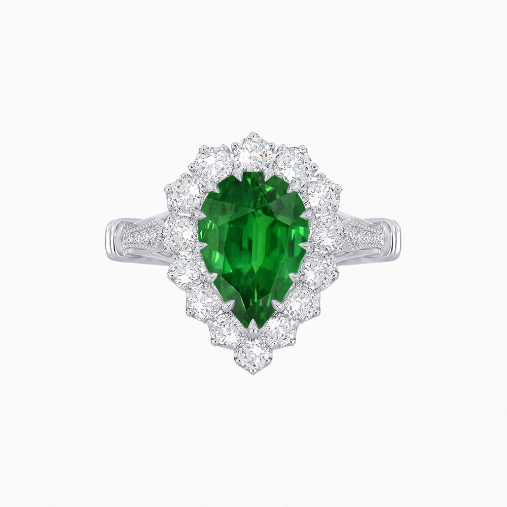 Vintage Style Pear-Shaped Halo Ring with Customizable Center Stone